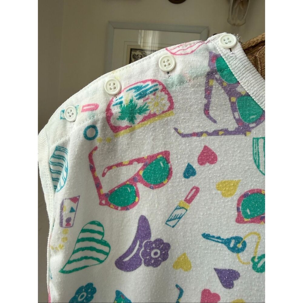 Vintage 80s 90s Tshirt Material Romper Summer Novelty Print L - Picture 3 of 8